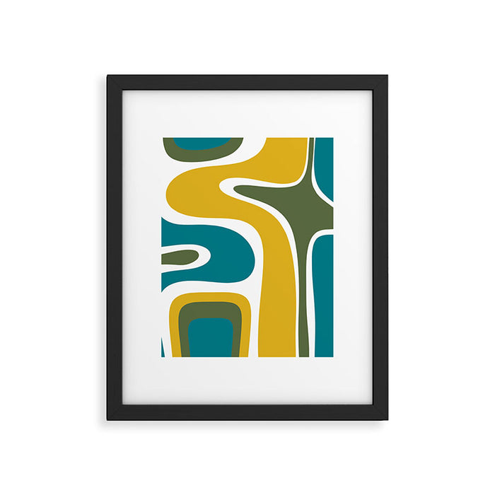 Retro Copacetic Mid Century Modern Abstract Mustard Olive Teal Framed Art Print Gallery Image 1