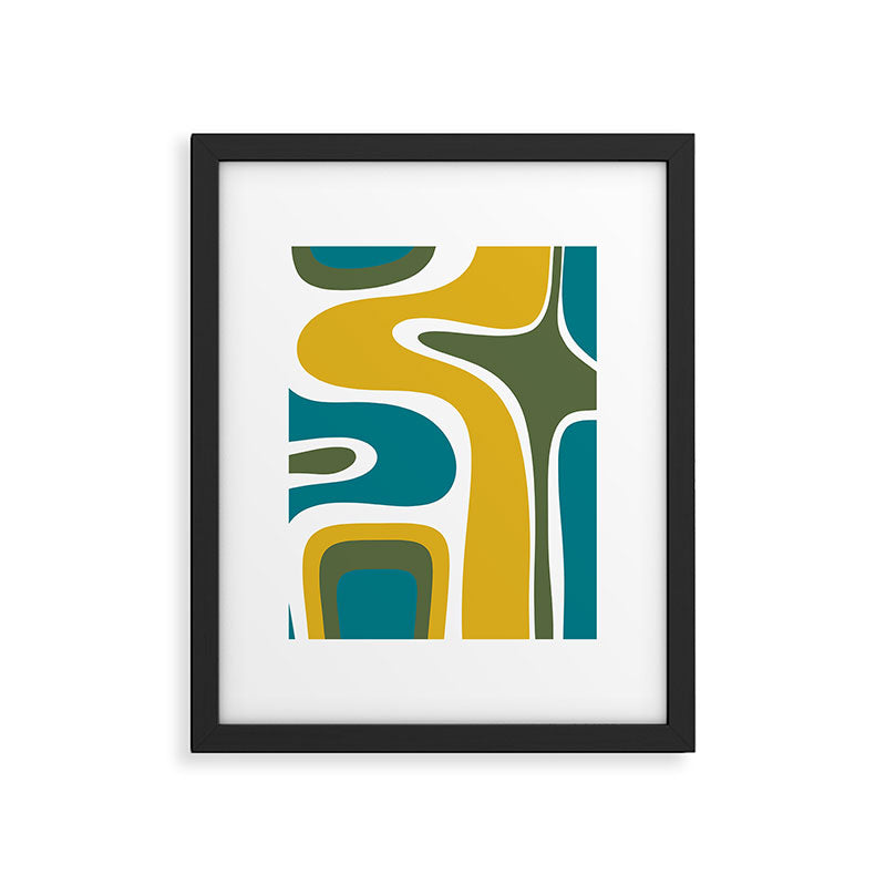 Retro Copacetic Mid Century Modern Abstract Mustard Olive Teal Framed Art Print Gallery Image 6