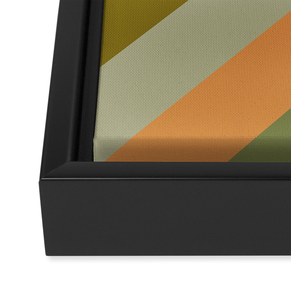 Retro Diagonal Stripes in Vintage Olive Green and Cantaloupe Orange Framed Canvas Print Gallery Image 3