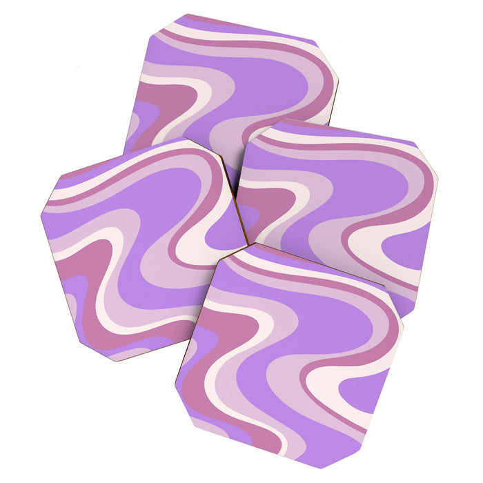 Retro Dream Abstract Liquid Swirl Pattern in Light Purple Coaster Gallery Image 1
