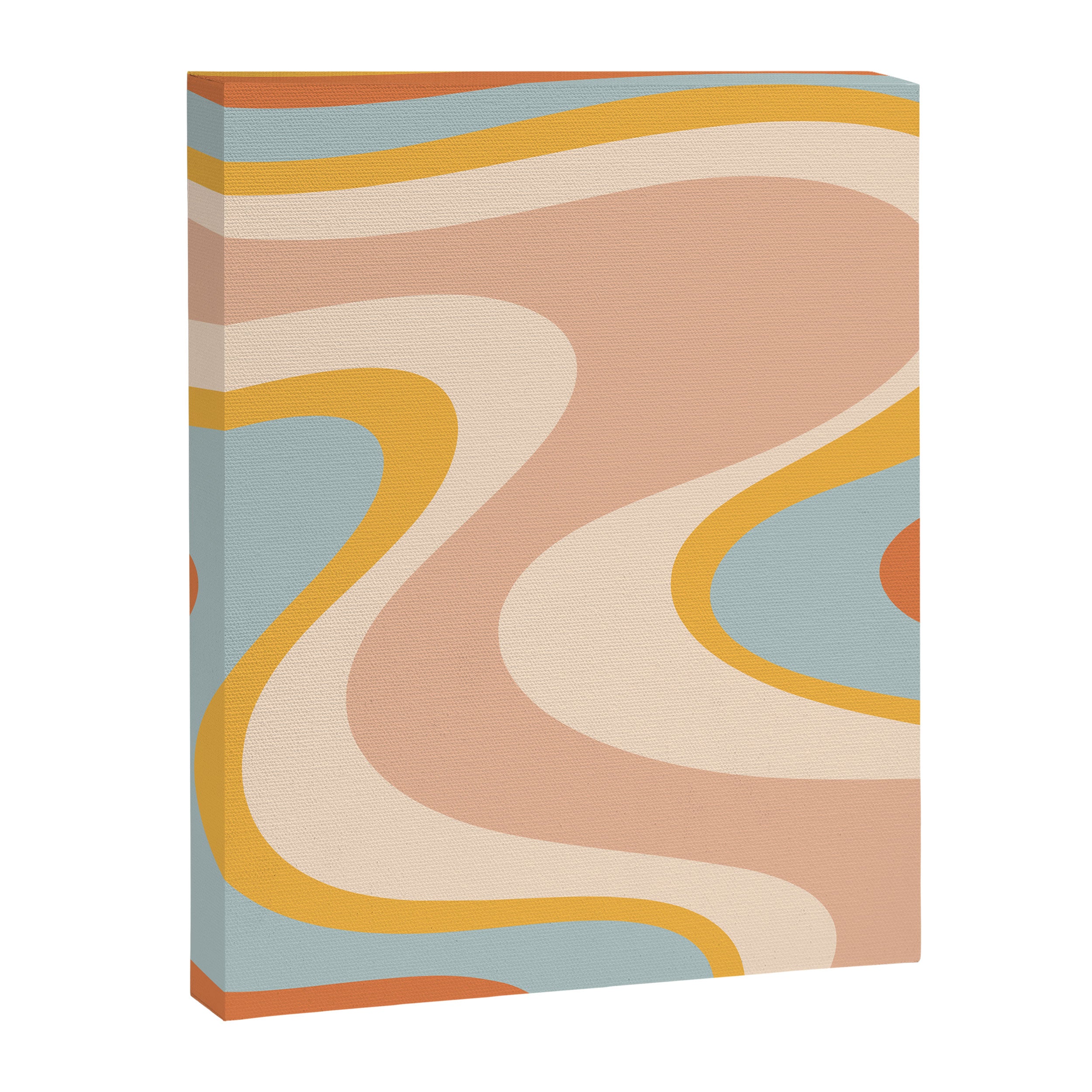 Retro Dream Abstract Swirl Pattern Pastel Apricot Buff Ice Blue Mustard Canvas Print Gallery Image 8