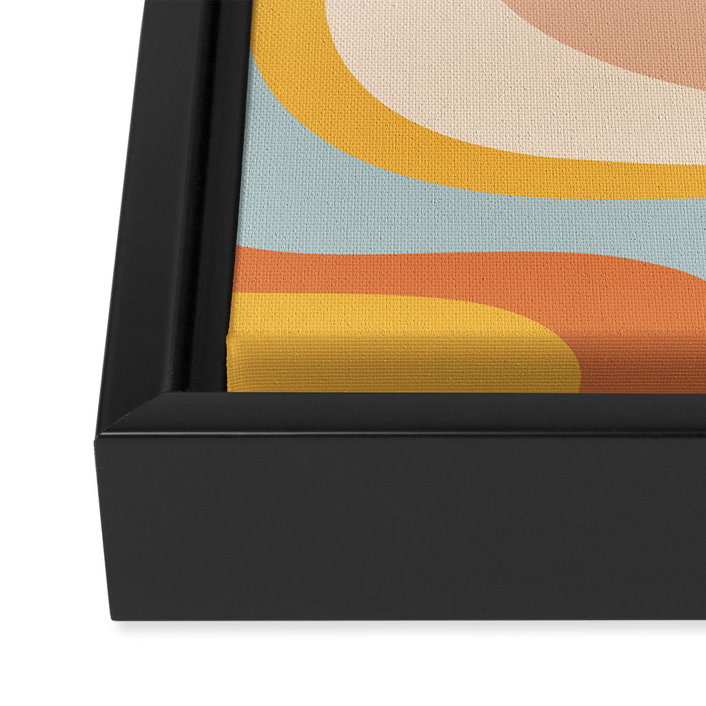Retro Dream Abstract Swirl Pattern Pastel Apricot Buff Ice Blue Mustard Framed Canvas Print Gallery Image 3