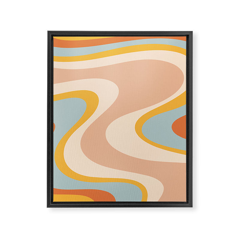 Retro Dream Abstract Swirl Pattern Pastel Apricot Buff Ice Blue Mustard Framed Canvas Print Gallery Image 8