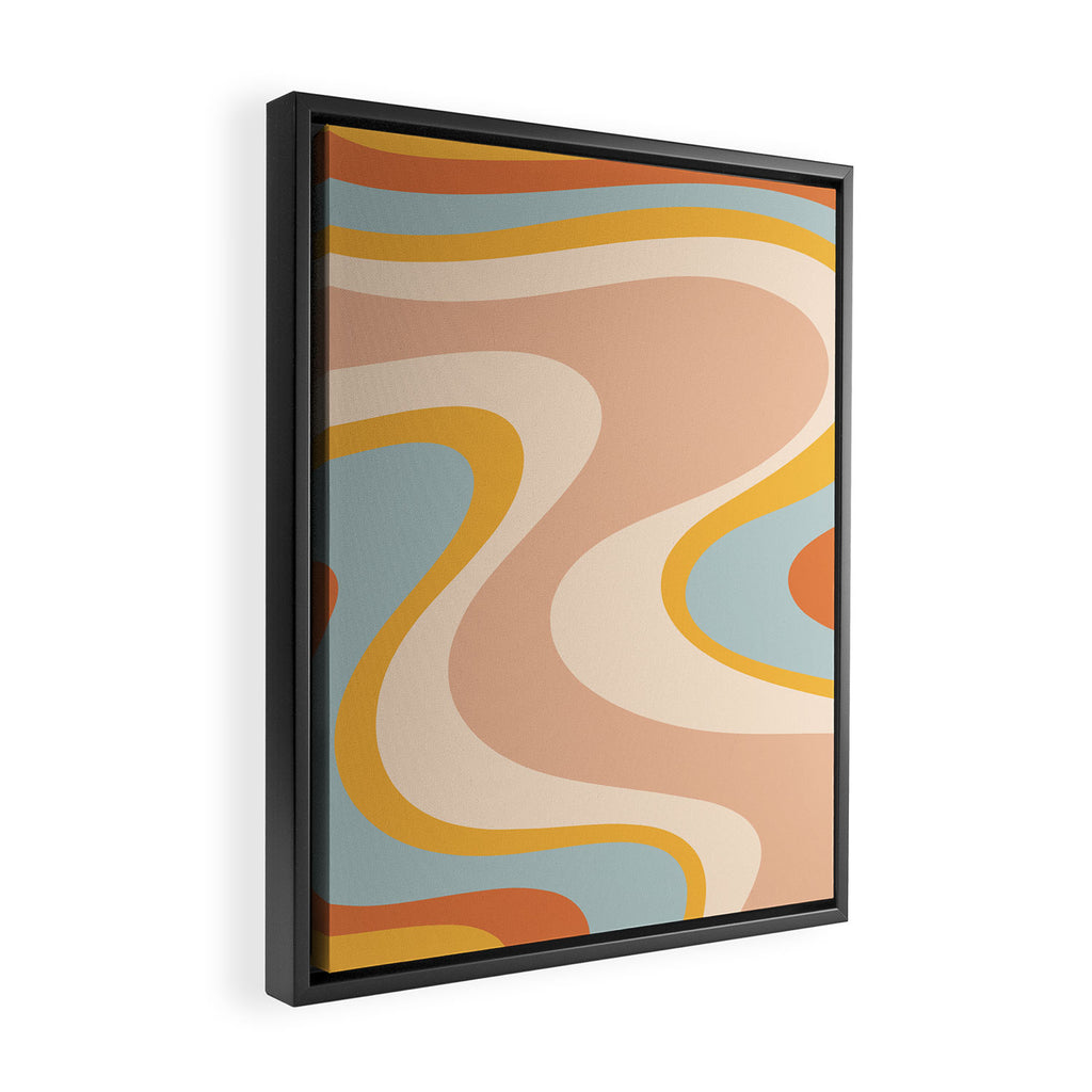Retro Dream Abstract Swirl Pattern Pastel Apricot Buff Ice Blue Mustard Framed Canvas Print Gallery Image 2