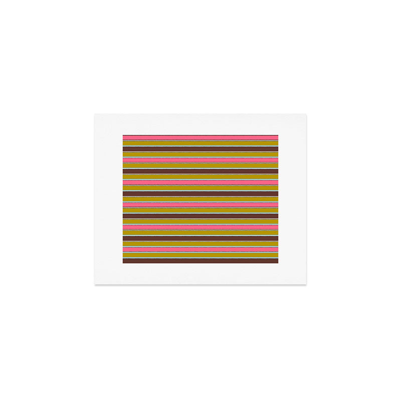 Retro Eclectic Watercolor Paper Stripes Pattern Pink Chartreuse Brown Blue Cream Art Print Gallery Image 1