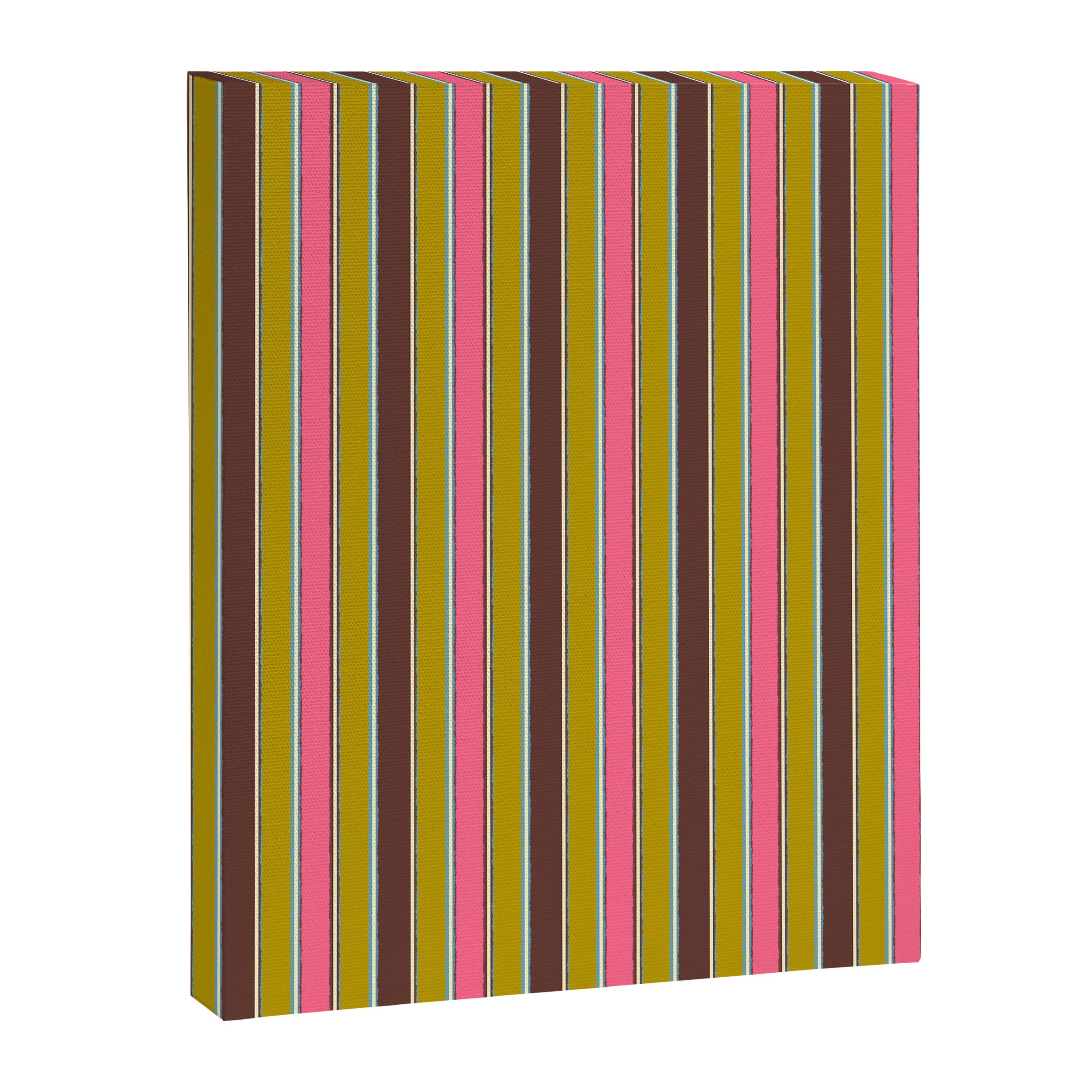Retro Eclectic Watercolor Paper Stripes Vertical Pattern Pink Chartreuse Brown Blue Cream Canvas Print Gallery Image 6