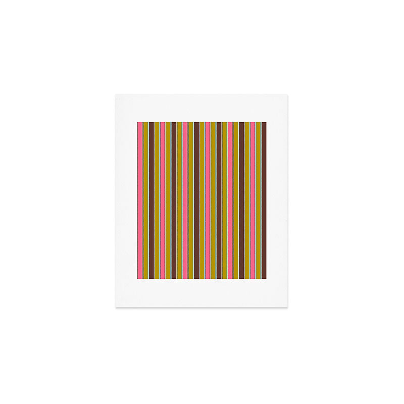 Retro Eclectic Watercolor Paper Stripes Vertical Pattern Pink Chartreuse Brown Blue Cream Art Print Gallery Image 1
