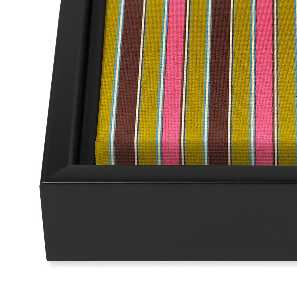 Retro Eclectic Watercolor Paper Stripes Vertical Pattern Pink Chartreuse Brown Blue Cream Framed Canvas Print Gallery Image 3