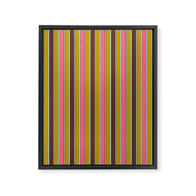 Retro Eclectic Watercolor Paper Stripes Vertical Pattern Pink Chartreuse Brown Blue Cream Framed Canvas Print Gallery Image 6