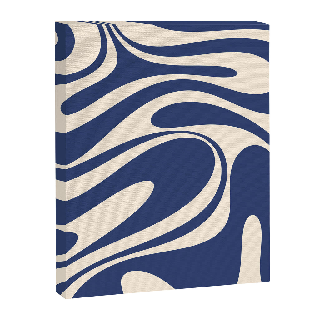Retro Fantasy Swirl Abstract in Blue and Cream Canvas Print Gallery Image 8