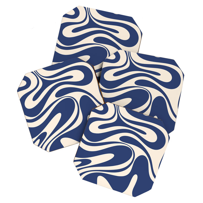 Retro Fantasy Swirl Abstract in Blue and Cream Coaster Gallery Image 1