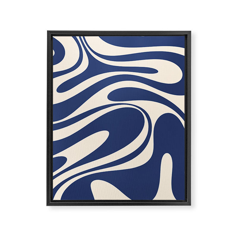 Retro Fantasy Swirl Abstract in Blue and Cream Framed Canvas Print Gallery Image 8