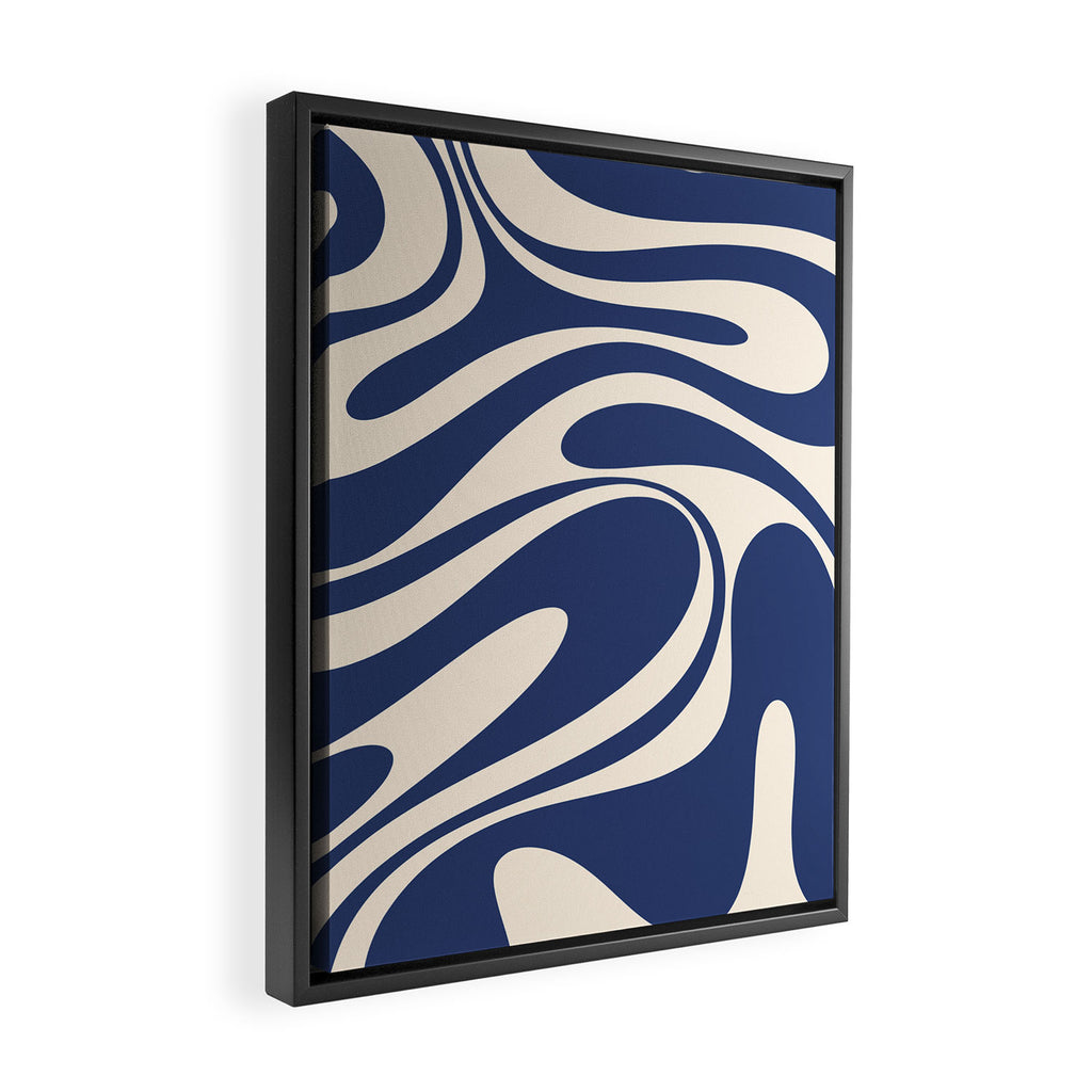 Retro Fantasy Swirl Abstract in Blue and Cream Framed Canvas Print Gallery Image 2