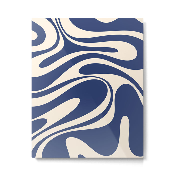 Retro Fantasy Swirl Abstract in Blue and Cream Metal Print Gallery Image 1