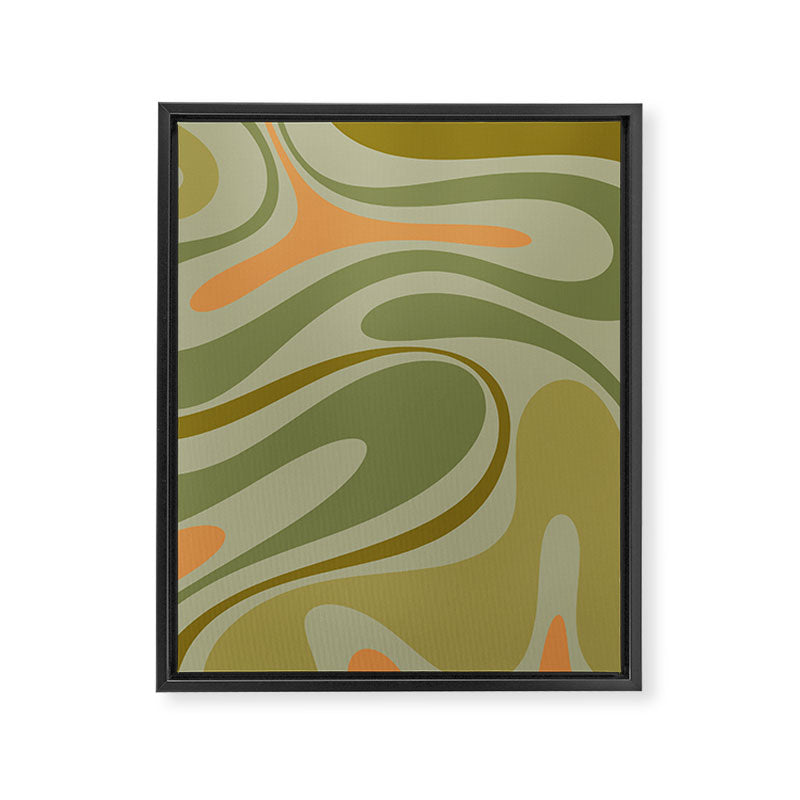 Retro Fantasy Swirl Abstract in Vintage Olive Green Celadon Orange Framed Canvas Print Gallery Image 8