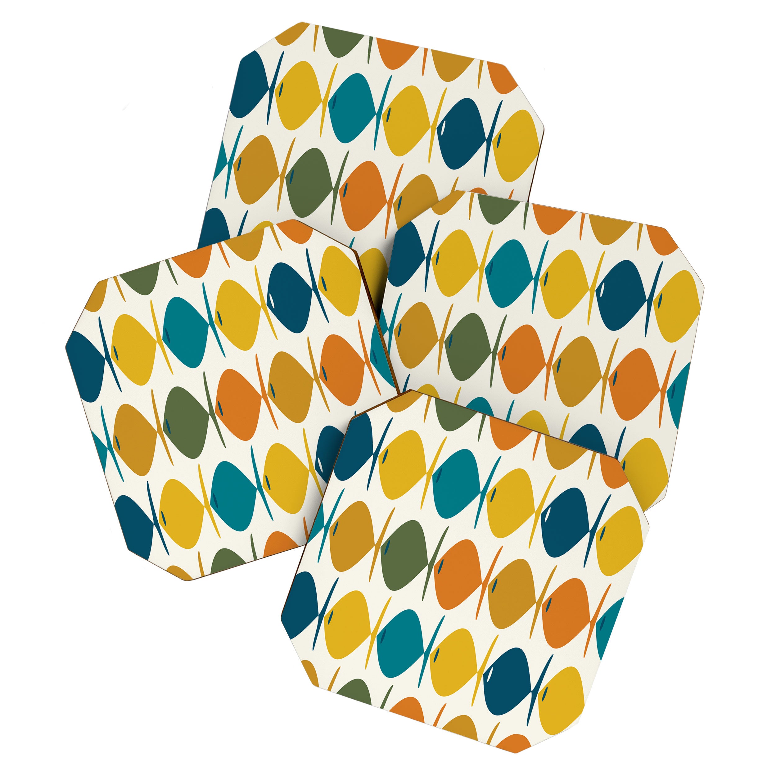 Retro Fish Mid Century Modern Multicolor Abstract Pattern Coaster Gallery Image 1