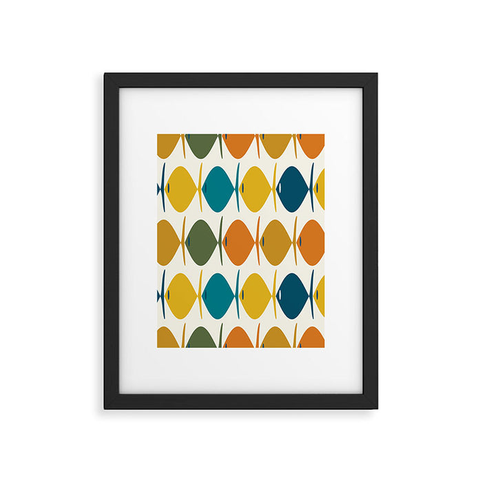 Retro Fish Mid Century Modern Multicolor Abstract Pattern Framed Art Print Gallery Image 1