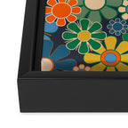Retro Floral 60s 70s Garden Flowers Pattern Blue Green Orange Mustard Framed Canvas Print Gallery Image 3
