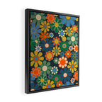 Retro Floral 60s 70s Garden Flowers Pattern Blue Green Orange Mustard Framed Canvas Print Gallery Image 2