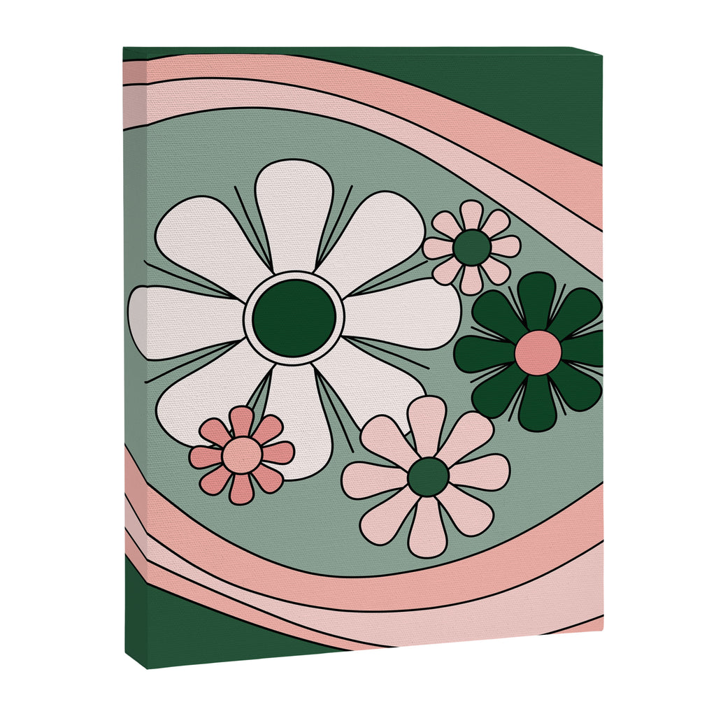Retro Floral Daydream 60s Flowers Forest Green and Blush Pink Canvas Print Gallery Image 8