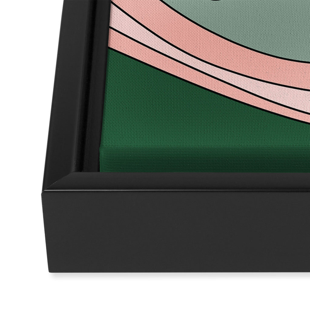 Retro Floral Daydream 60s Flowers Forest Green and Blush Pink Framed Canvas Print Gallery Image 3