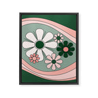 Retro Floral Daydream 60s Flowers Forest Green and Blush Pink Framed Canvas Print Gallery Image 8