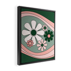 Retro Floral Daydream 60s Flowers Forest Green and Blush Pink Framed Canvas Print Gallery Image 2