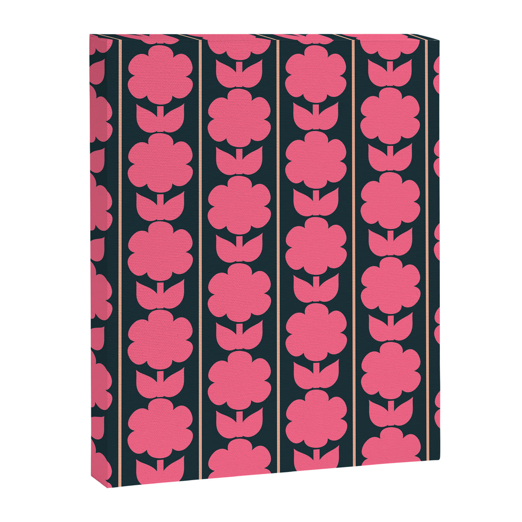 Retro Floral Jonnty Flowers and Stripes Pink and Blue Pattern Canvas Print Gallery Image 8