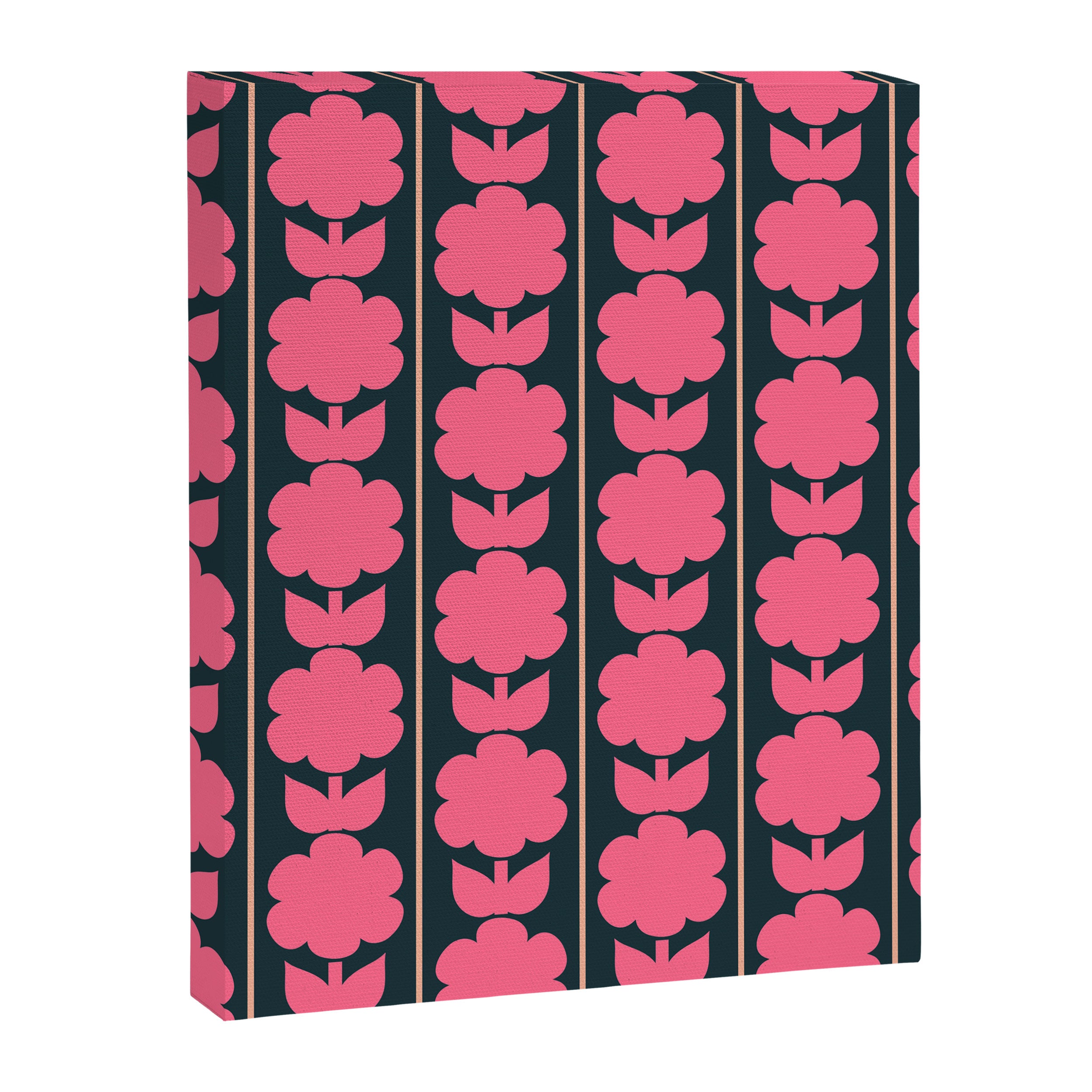 Retro Floral Jonnty Flowers and Stripes Pink and Blue Pattern Canvas Print Gallery Image 8