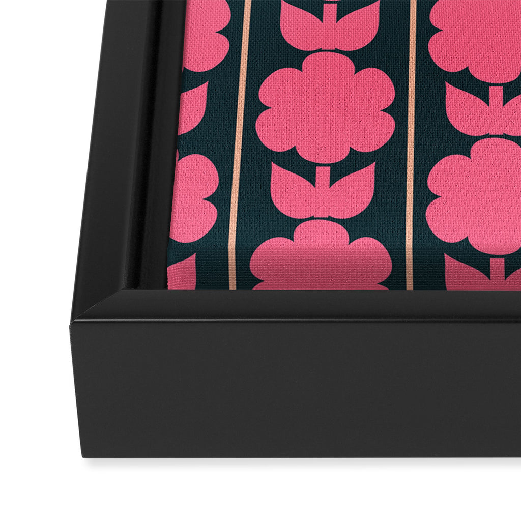 Retro Floral Jonnty Flowers and Stripes Pink and Blue Pattern Framed Canvas Print Gallery Image 3
