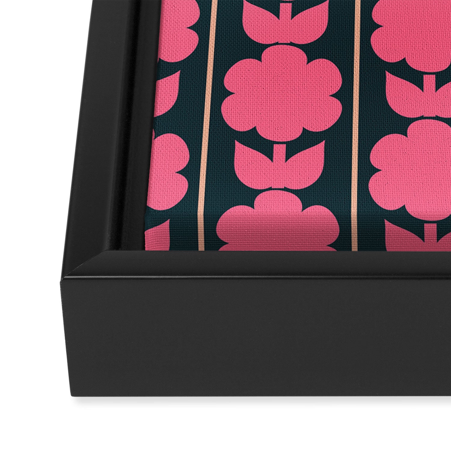 Retro Floral Jonnty Flowers and Stripes Pink and Blue Pattern Framed Canvas Print Gallery Image 3