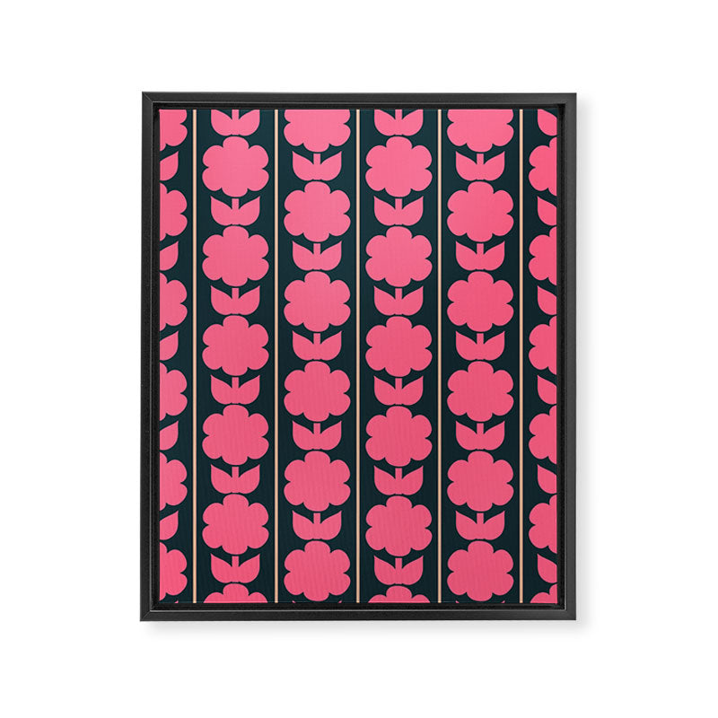 Retro Floral Jonnty Flowers and Stripes Pink and Blue Pattern Framed Canvas Print Gallery Image 8
