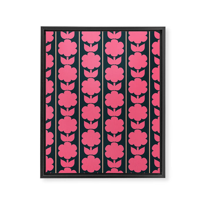 Retro Floral Jonnty Flowers and Stripes Pink and Blue Pattern Framed Canvas Print Gallery Image 1