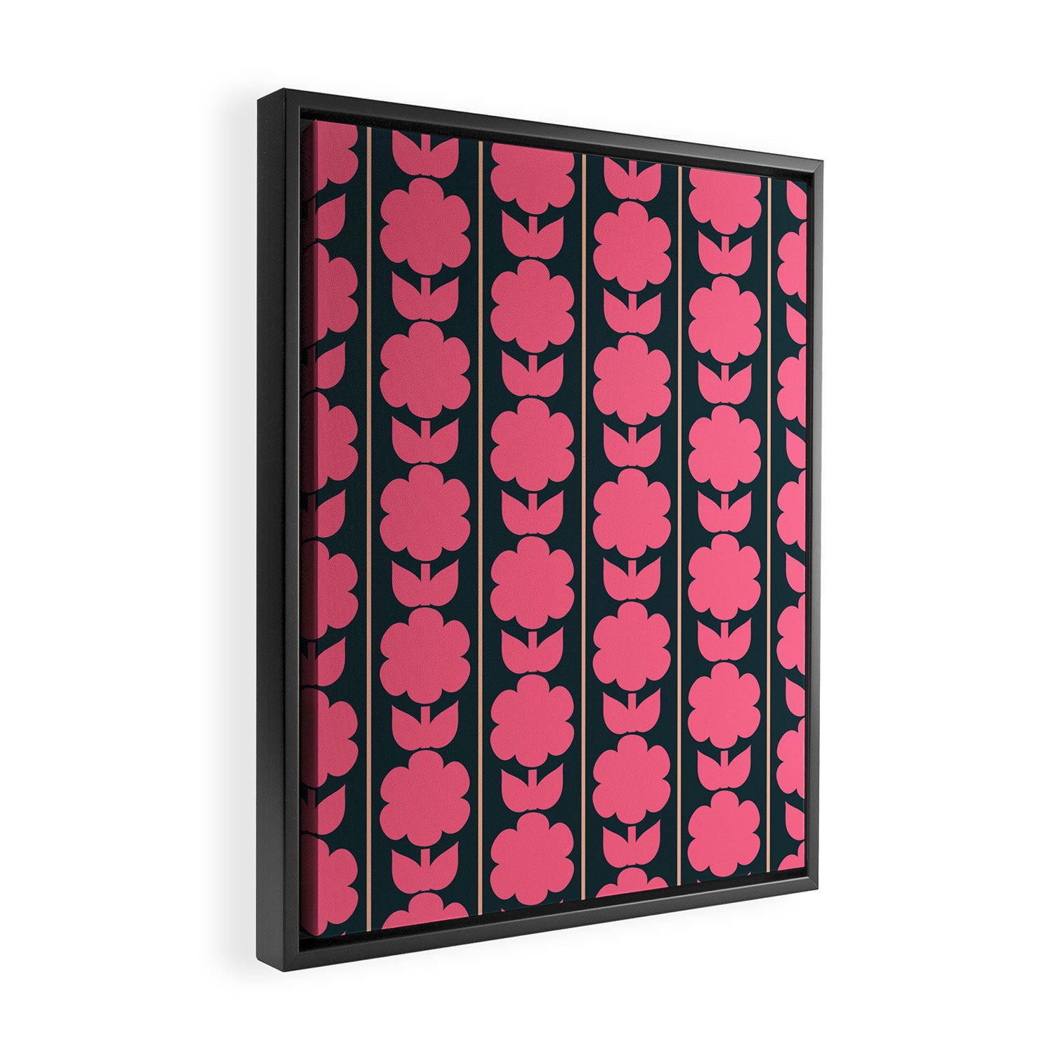 Retro Floral Jonnty Flowers and Stripes Pink and Blue Pattern Framed Canvas Print Gallery Image 2
