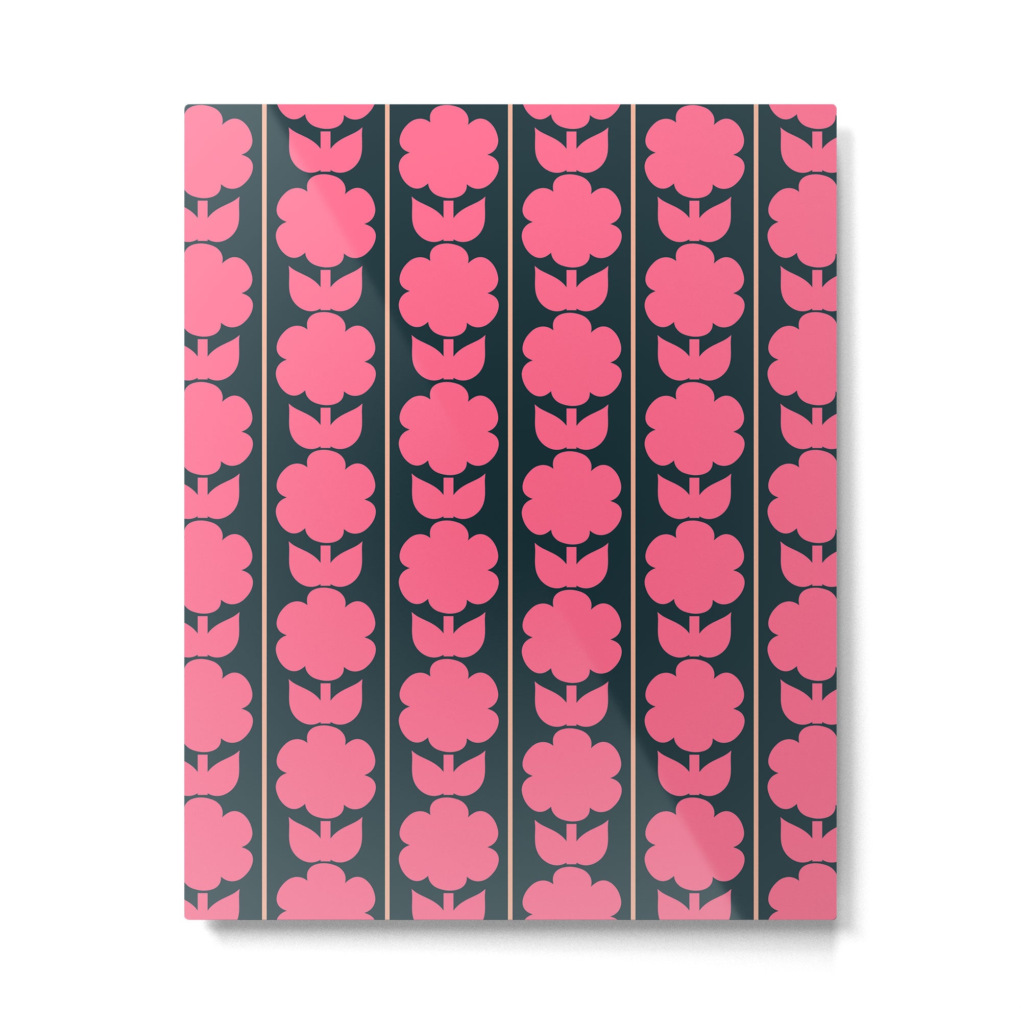 Retro Floral Jonnty Flowers and Stripes Pink and Blue Pattern Metal Print Gallery Image 6