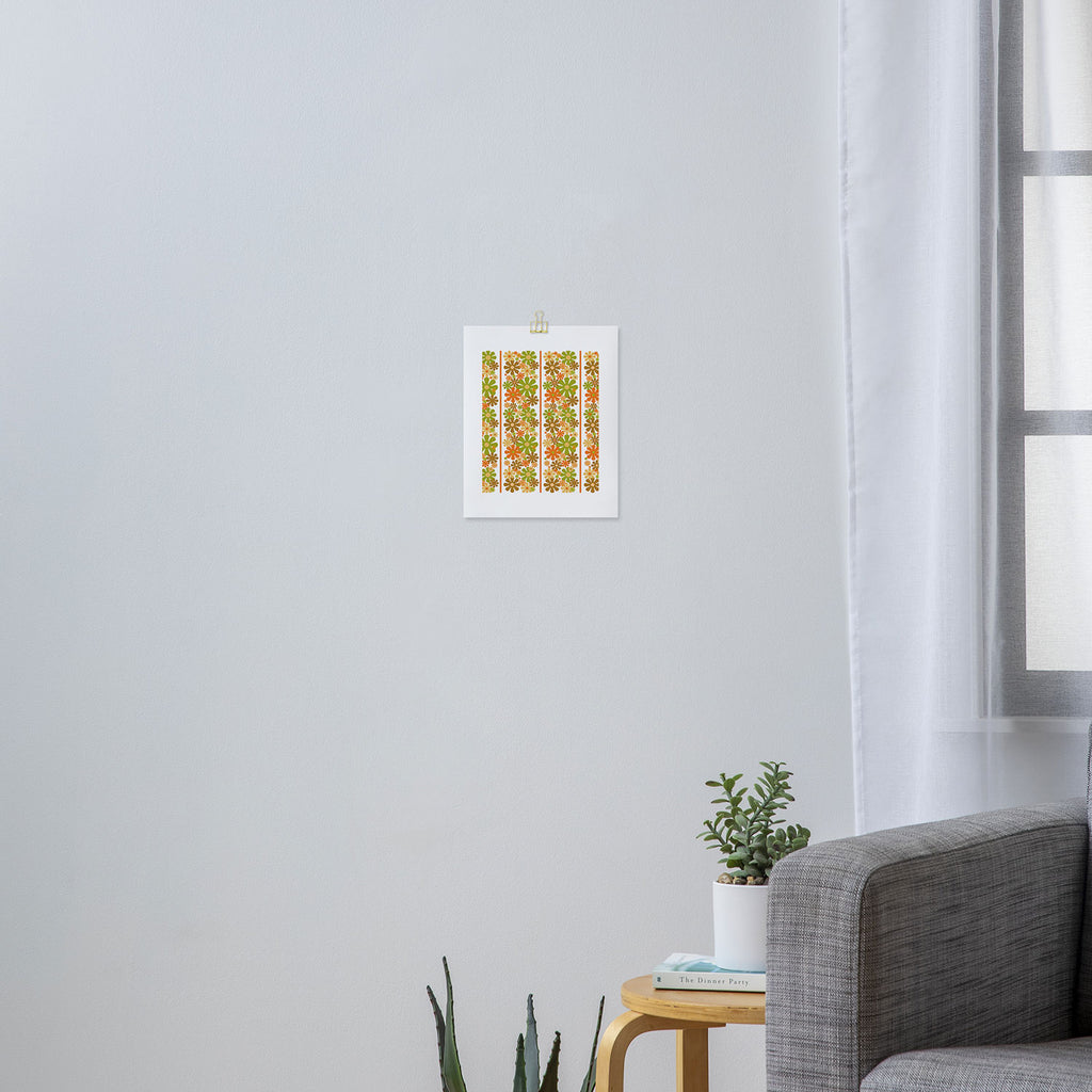 Retro Floral Stripe 60s 70s Aesthetic Pattern in Avocado Orange Brown Art Print Gallery Image 3
