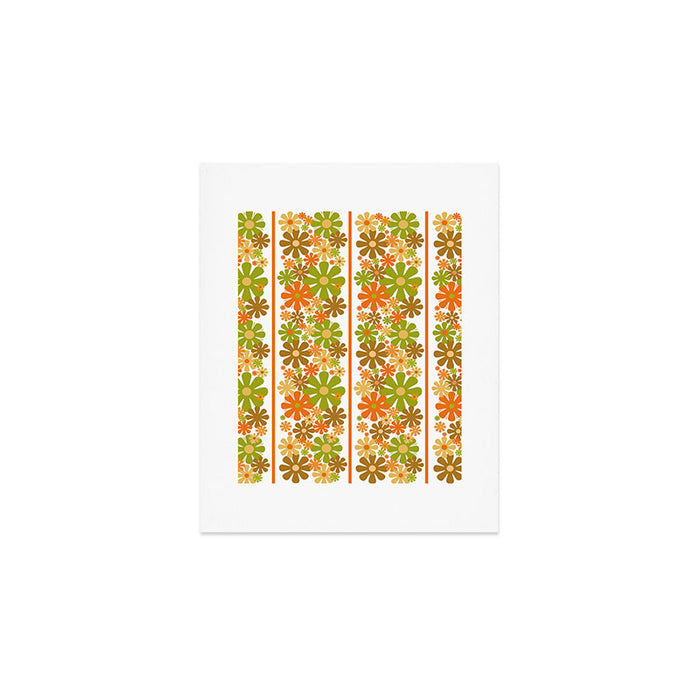 Retro Floral Stripe 60s 70s Aesthetic Pattern in Avocado Orange Brown Art Print Gallery Image 1