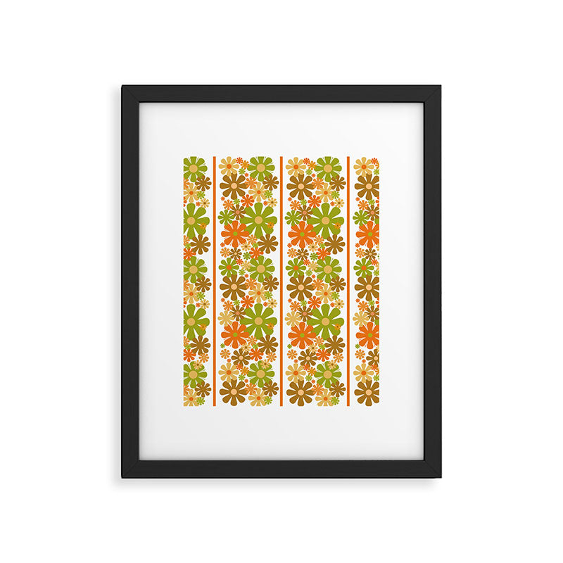 Retro Floral Stripe 60s 70s Aesthetic Pattern in Avocado Orange Brown Framed Art Print Gallery Image 6