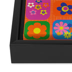 Retro Flower Patch Cute & Colorful Pattern on Orange Framed Canvas Print Gallery Image 3