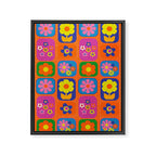 Retro Flower Patch Cute & Colorful Pattern on Orange Framed Canvas Print Gallery Image 6
