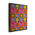 Retro Flower Patch Cute & Colorful Pattern on Orange Framed Canvas Print Gallery Image 2