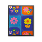Retro Flower Patch Cute Vintage Aesthetic Floral Pattern Blue Orange Pink Framed Canvas Print Gallery Image 8