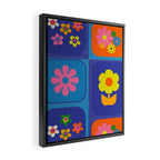 Retro Flower Patch Cute Vintage Aesthetic Floral Pattern Blue Orange Pink Framed Canvas Print Gallery Image 2