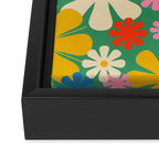 Retro Flowers 60s 70s Aesthetic Floral Pattern in Pop Green Blue Pink Red Mustard Yellow Cream Framed Canvas Print Gallery Image 3
