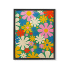 Retro Flowers 60s 70s Aesthetic Floral Pattern in Pop Green Blue Pink Red Mustard Yellow Cream Framed Canvas Print Gallery Image 8