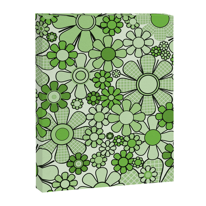 Retro Garden 60s 70s Lime Green Floral Gingham Flowers Pattern Canvas Print Gallery Image 1