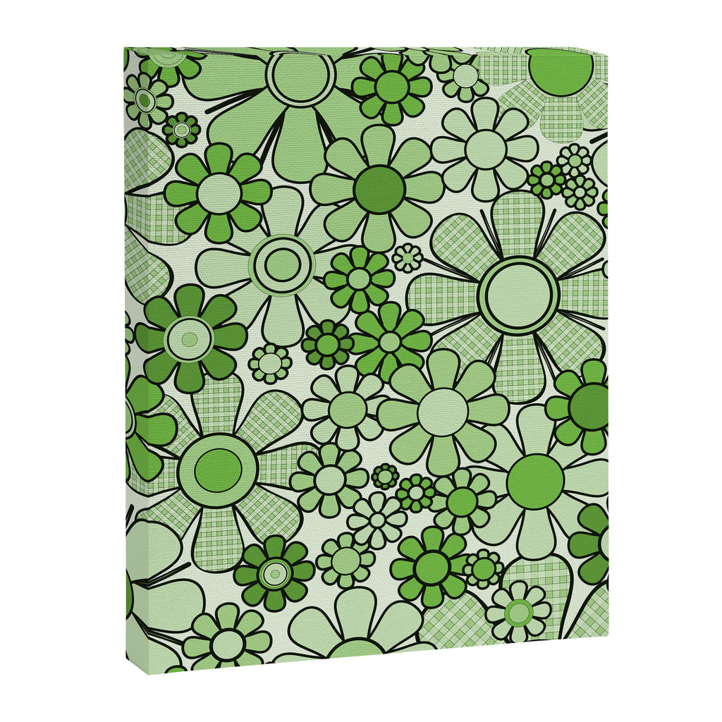 Retro Garden 60s 70s Lime Green Floral Gingham Flowers Pattern Canvas Print Gallery Image 8