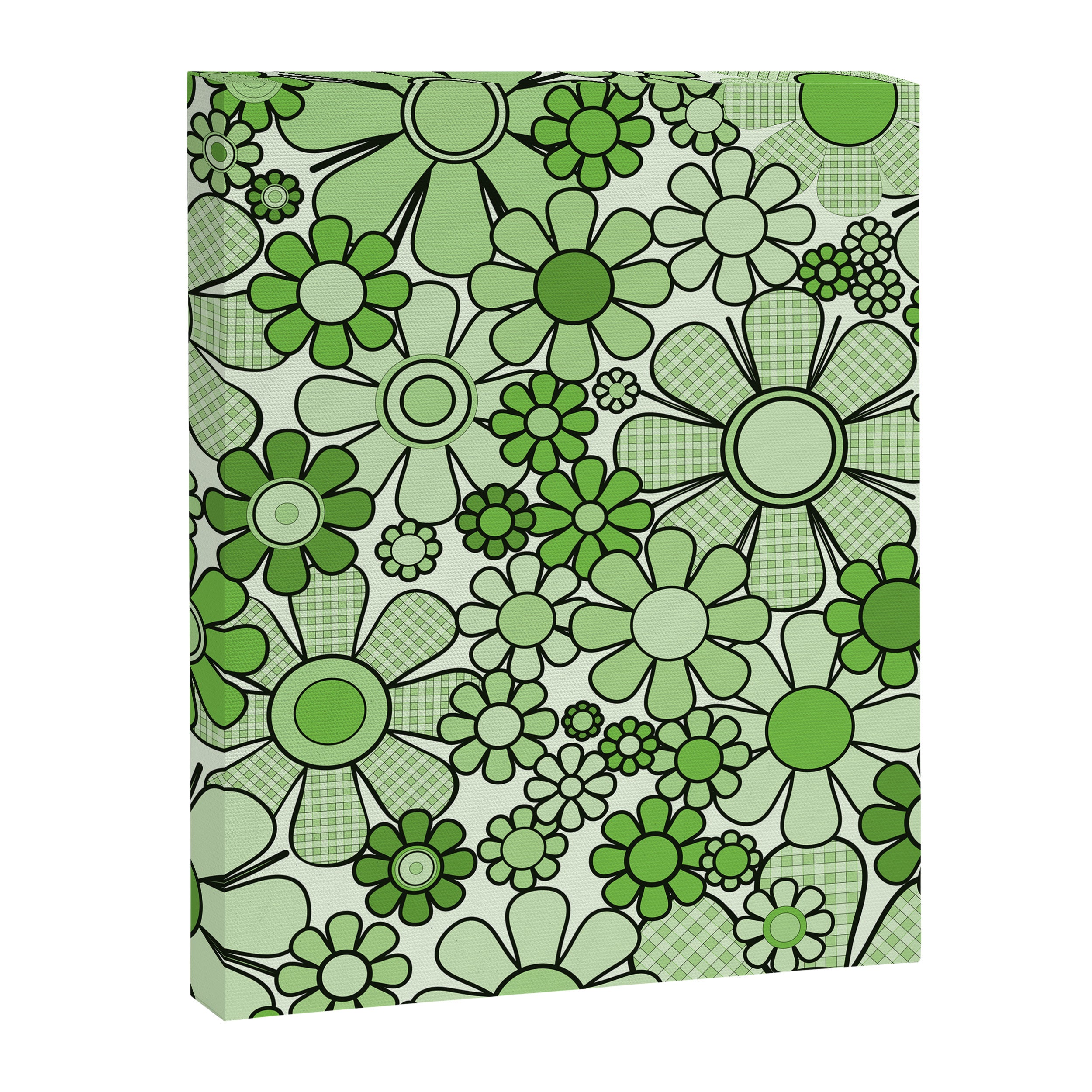 Retro Garden 60s 70s Lime Green Floral Gingham Flowers Pattern Canvas Print Gallery Image 8