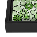 Retro Garden 60s 70s Lime Green Floral Gingham Flowers Pattern Framed Canvas Print Gallery Image 3