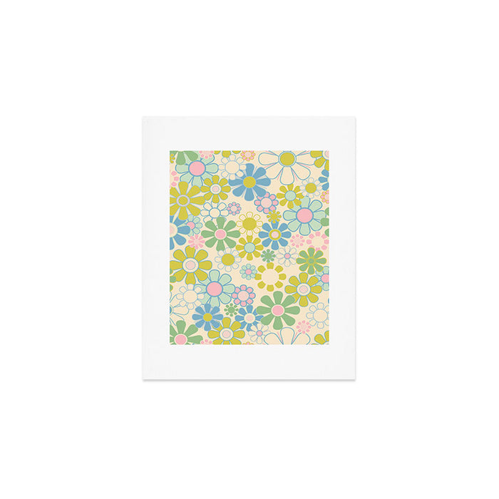 Retro Garden 60s 70s Pastel Floral Pattern on Cream Art Print Gallery Image 1